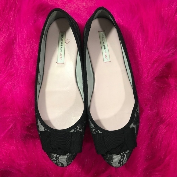 Isaac Mizrahi Live Black Lace Flats Ballerina Look Size 7W - Picture 2 of 8